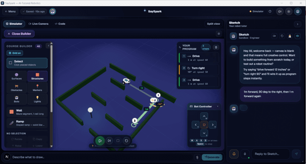 SaySpark desktop studio: 3D simulator with course builder and tutor chat